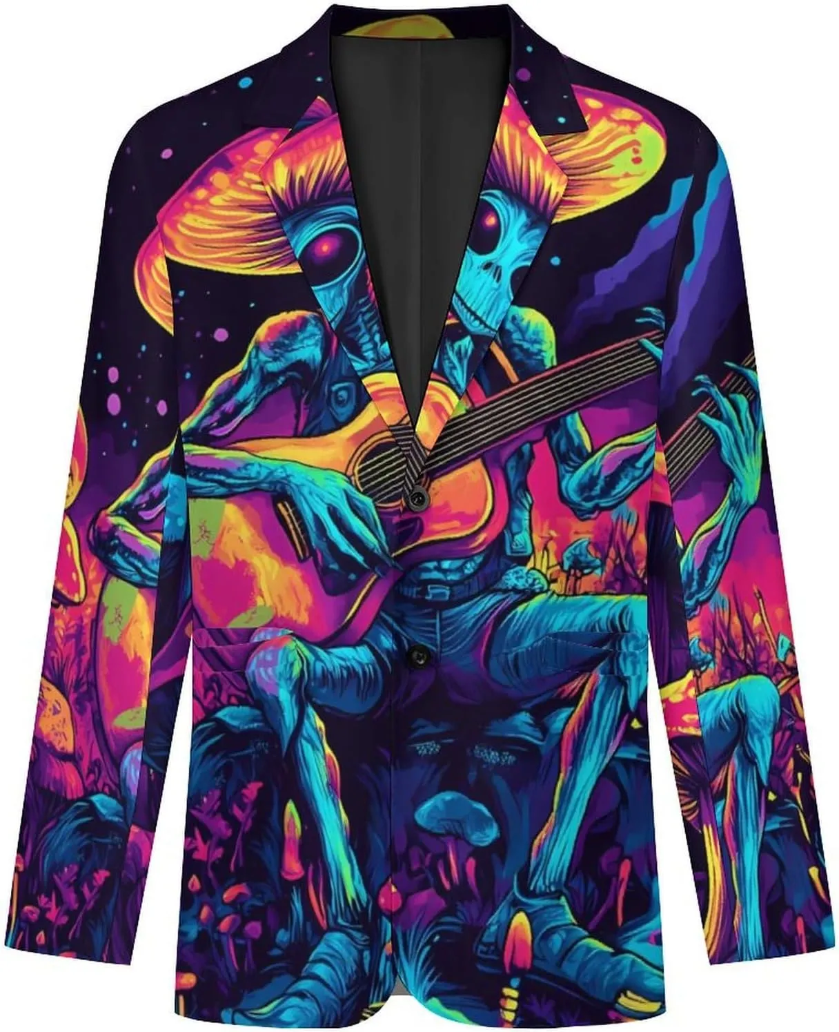 Psychedelics Aliens Guitar Player Men's Suit Long-Sleeve Two Button Tuxedo Business Jacket for Wedding Office