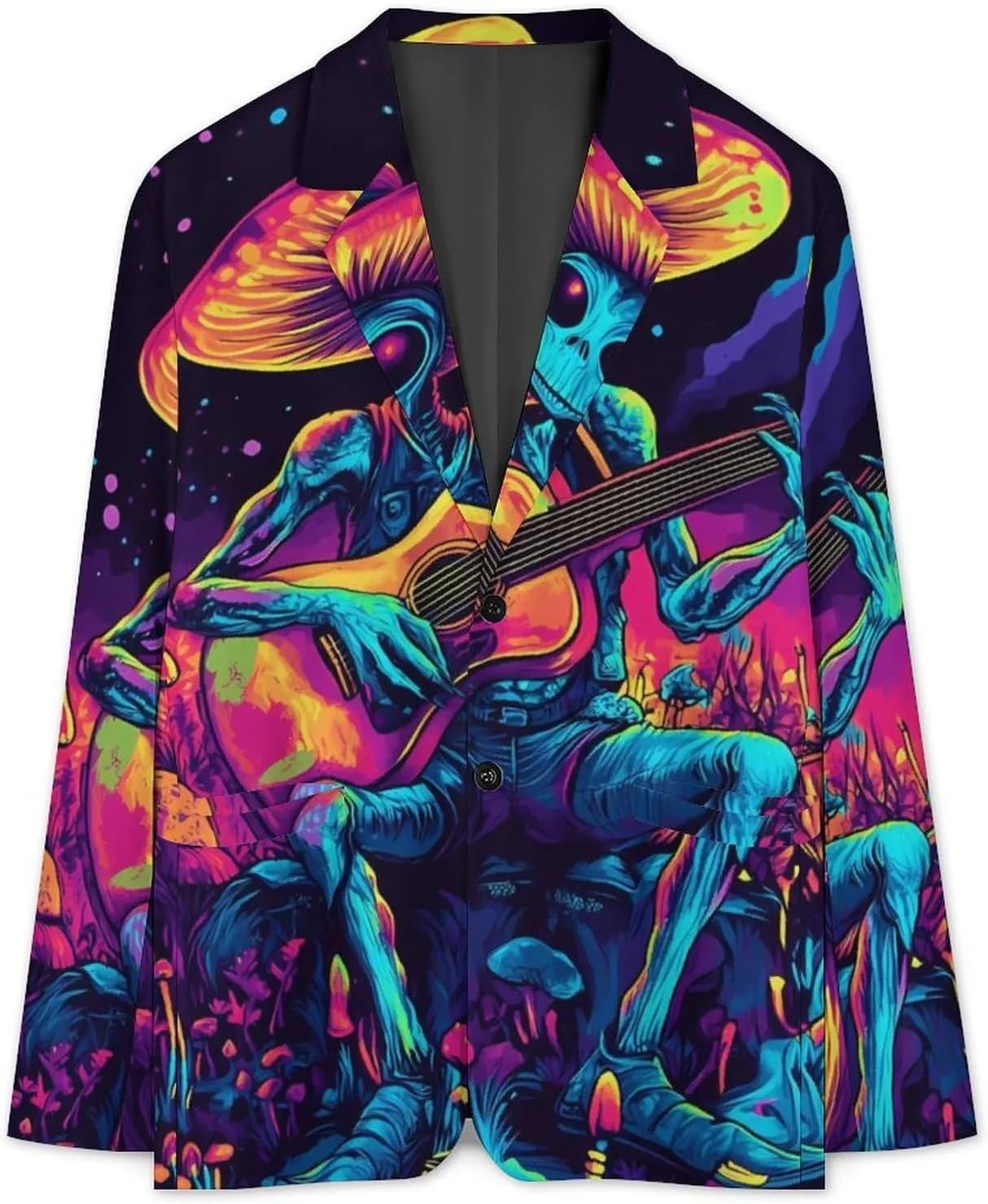 Psychedelics Aliens Guitar Player Men's Suit Long-Sleeve Two Button Tuxedo Business Jacket for Wedding Office