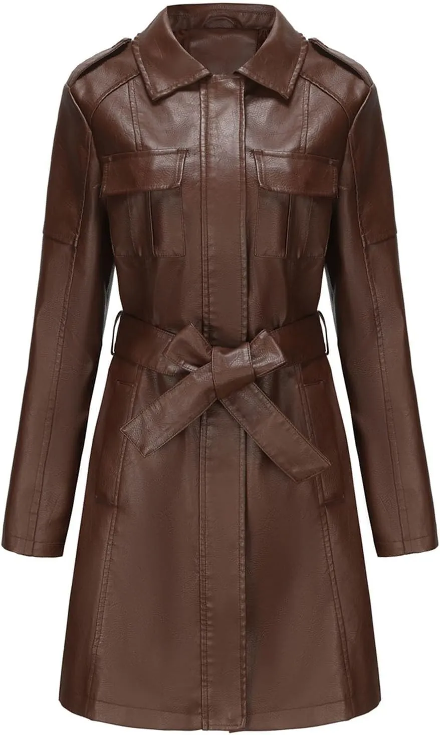 PTOLOCIF Womens PU Faux Leather Jacket Casual Lapel Long Suit Full Zip Windbreaker Fall Trench Coat Outerwear with Pockets
