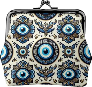 Pu Leather Buckle Coin Purse Turkish-Evil-Eye-Symbol Girls Kiss-Lock Change Purse Wallets