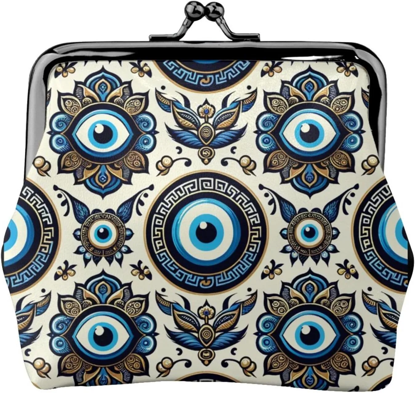 Pu Leather Buckle Coin Purse Turkish-Evil-Eye-Symbol Girls Kiss-Lock Change Purse Wallets