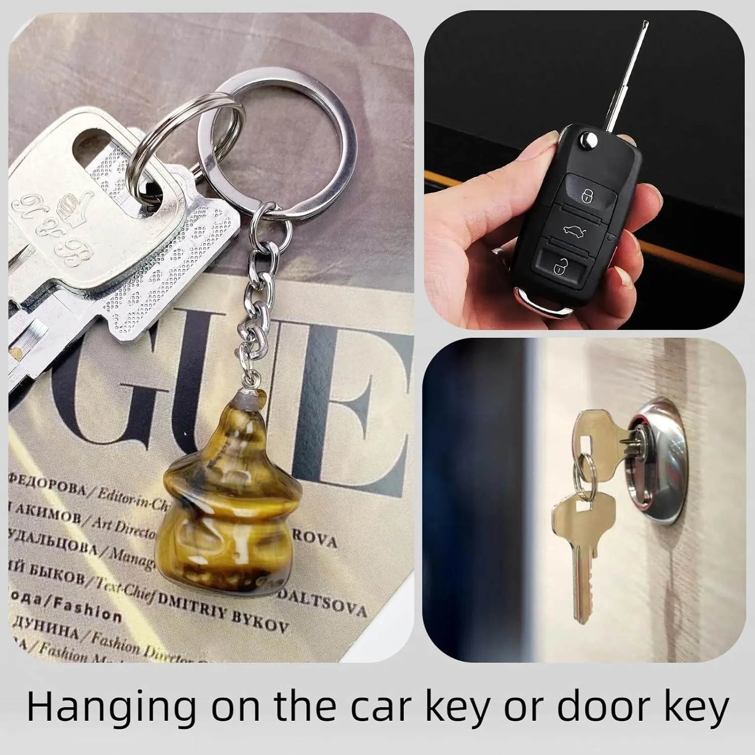 Pumpkin Skeleton Crystal Stone Keychain, Natural Crystal Gemstone Keychain for Women, Car Keys, Purse and Bag Charms