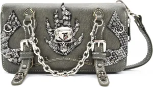 Punk Studs Gothic Skull Chain Art Rivet Buckle Studded Women Wallet Day of the Dead Zipper Wristlet Purse