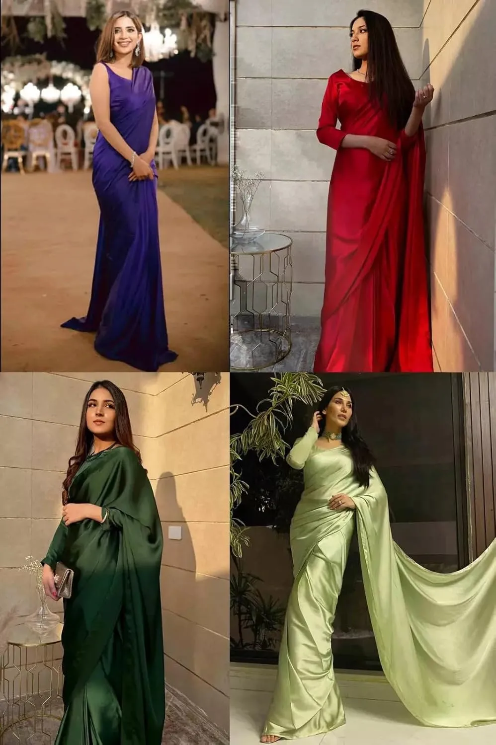 Pure Satin Silk Solid Saree, Wedding Partywear Saree, Cocktail Solid Silk Saree