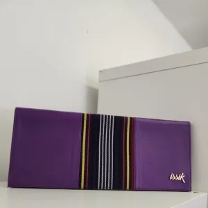 Purple & Yellow Leather & Aso-Oke Clutch Purses