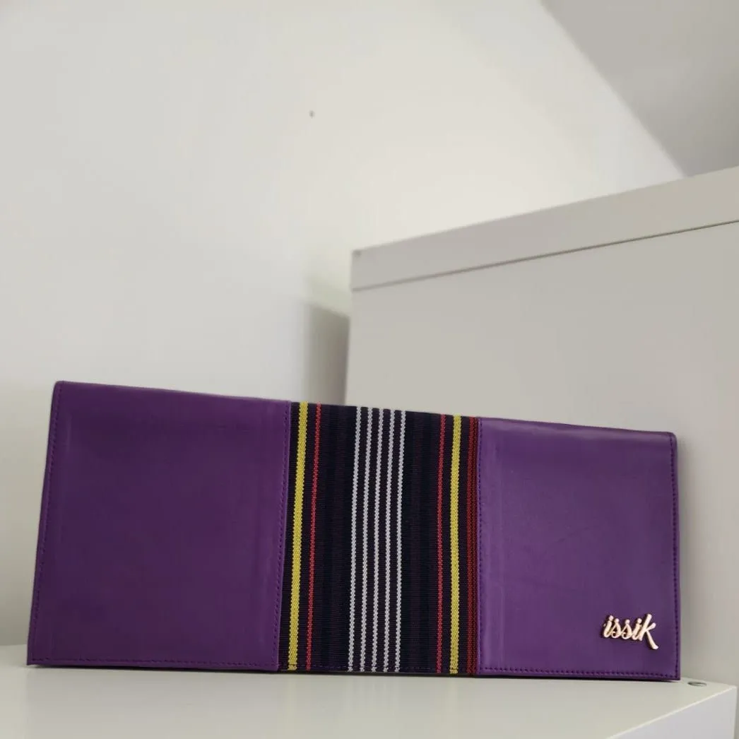 Purple & Yellow Leather & Aso-Oke Clutch Purses