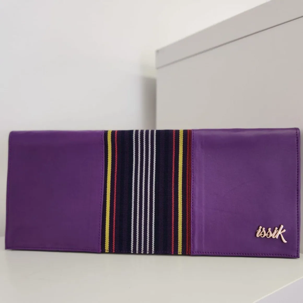 Purple & Yellow Leather & Aso-Oke Clutch Purses