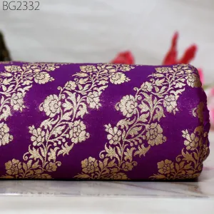 Purple Brocade Fabric by the Yard Wedding Dress Jackets Indian Blended Banarasi Dress Material Sewing Cushion Cover Home Décor DIY Crafting