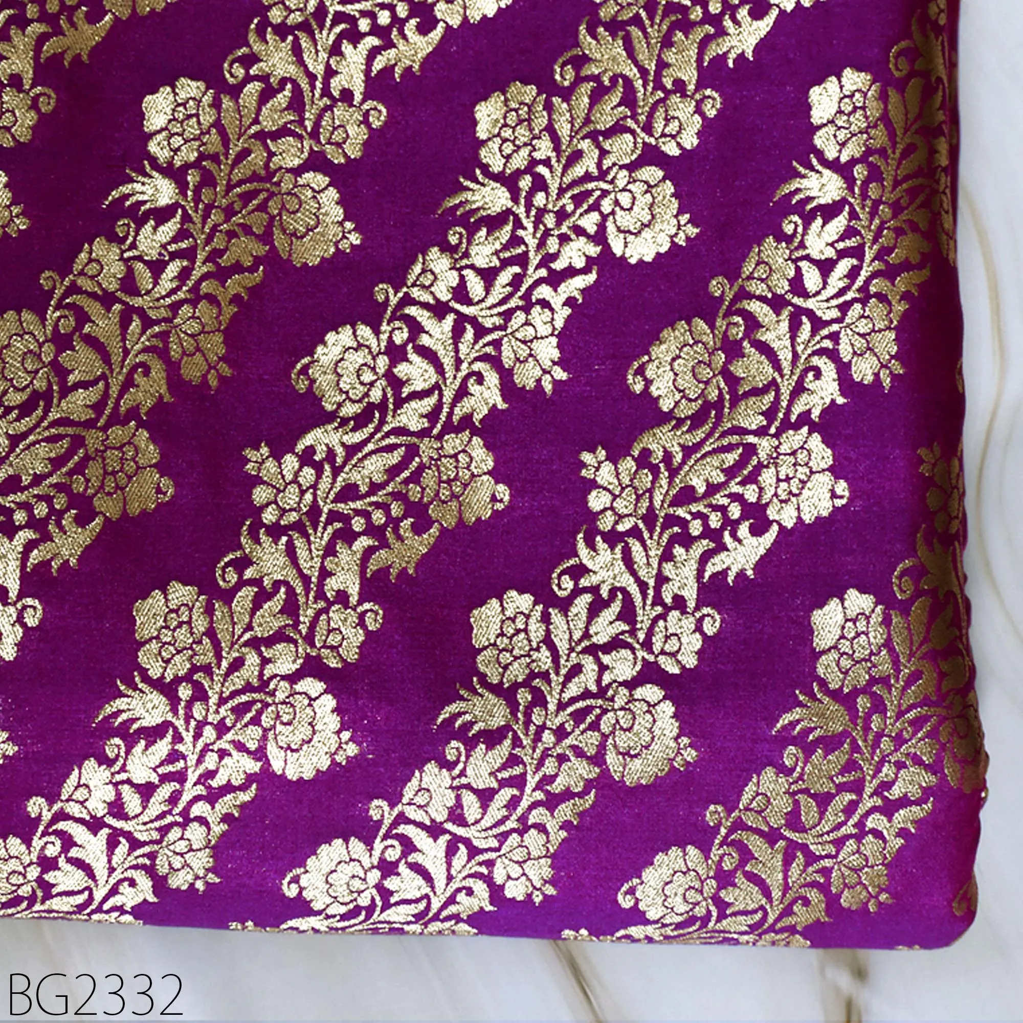 Purple Brocade Fabric by the Yard Wedding Dress Jackets Indian Blended Banarasi Dress Material Sewing Cushion Cover Home Décor DIY Crafting