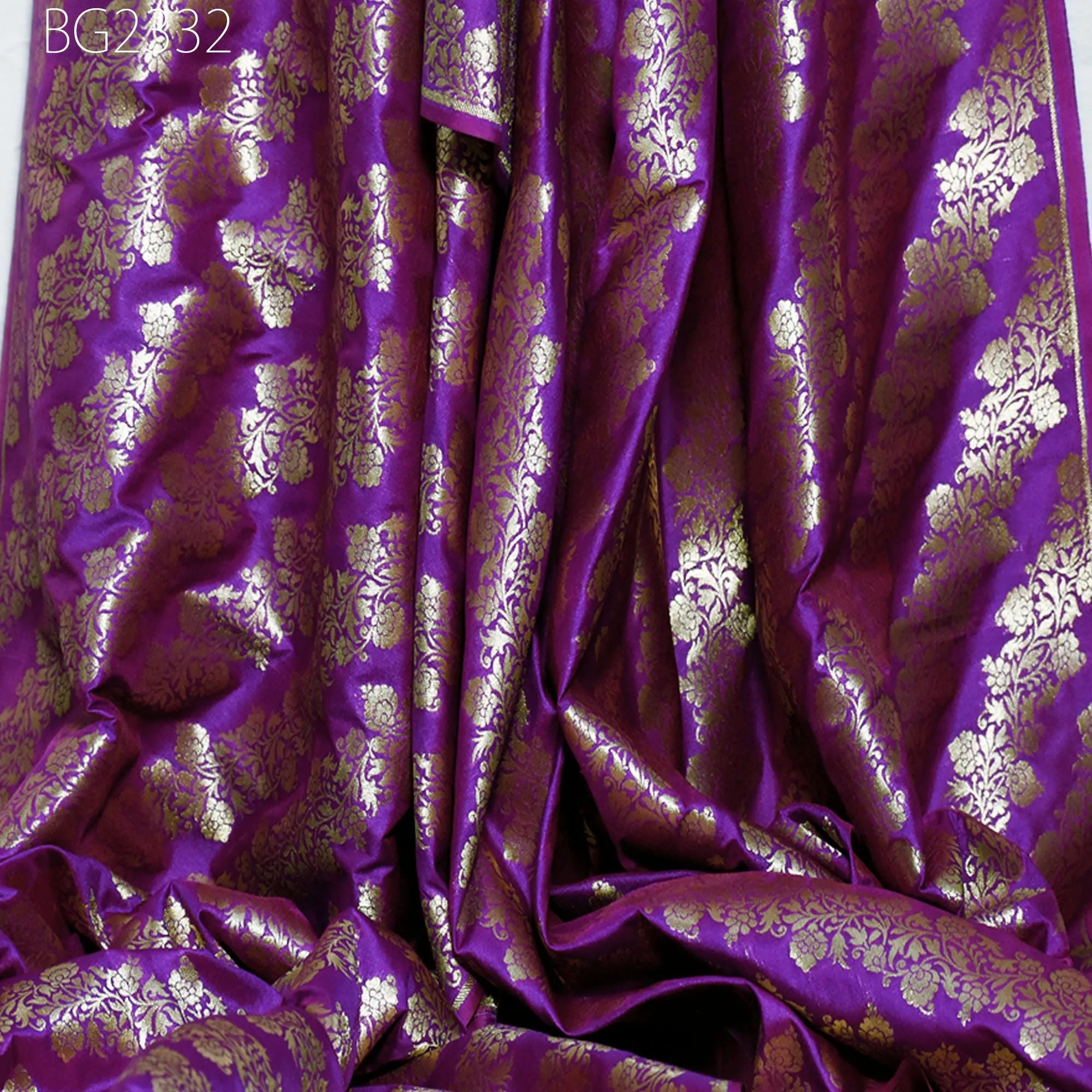 Purple Brocade Fabric by the Yard Wedding Dress Jackets Indian Blended Banarasi Dress Material Sewing Cushion Cover Home Décor DIY Crafting