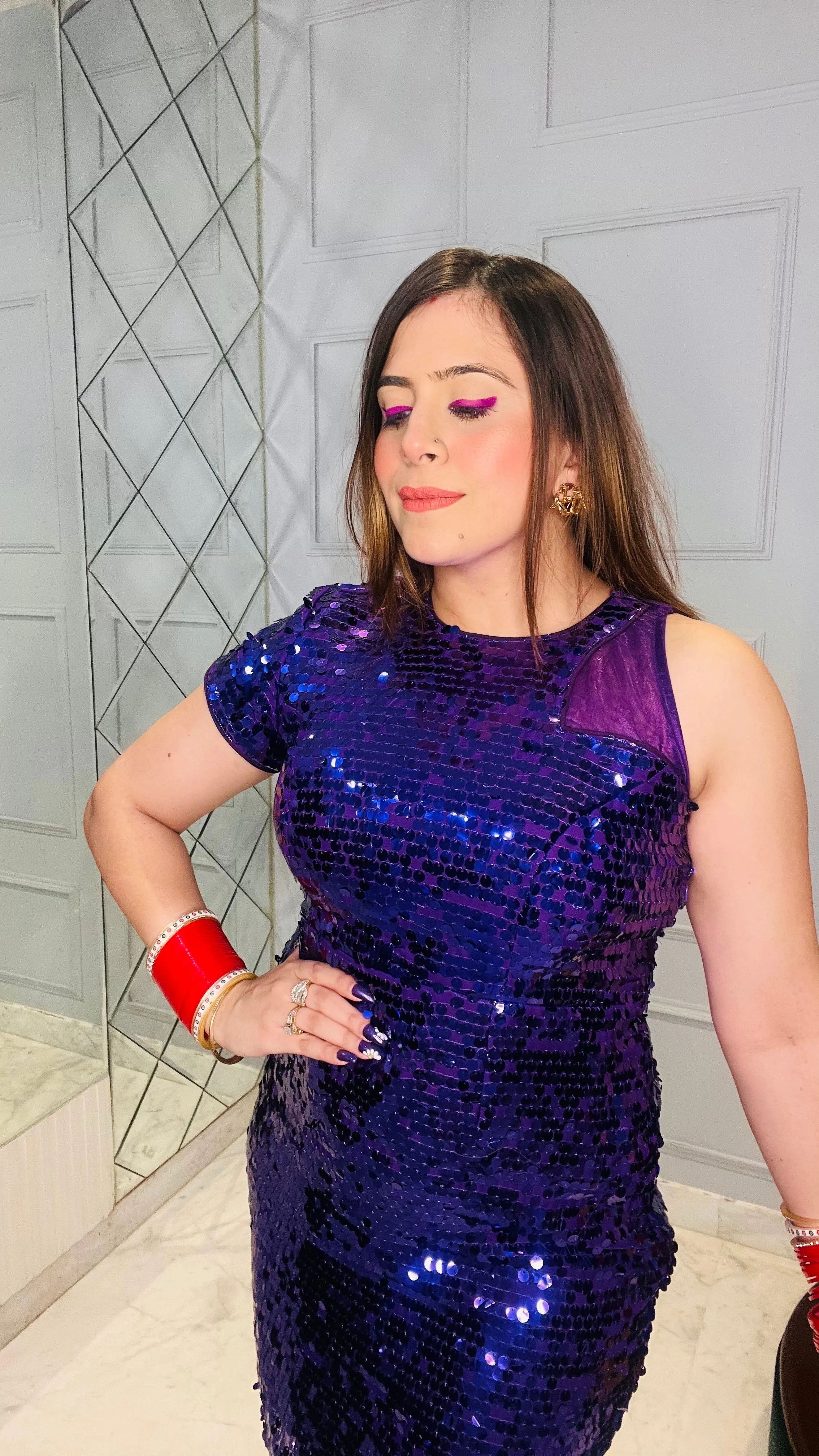 Purple Designer Sequin Dress