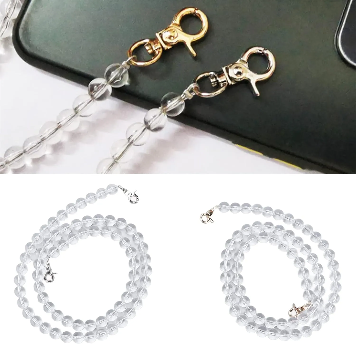 Purse Chain Strap,2 Pcs Beads String Decoration 14mm Acrylic Transparent Wear Resistant Straight Hole for DIY Curtain Wedding Shoulder Purse Chain Replacement,for Wallet,Purse Handbag Chain-1m