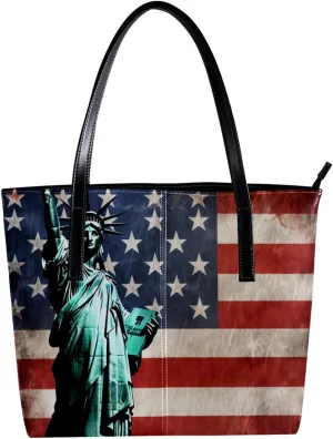 Purses for Women,Tote Bag Aesthetic,Women's Tote Handbags,American Flag Statue of Liberty