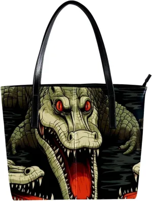 Purses for Women,Tote Bag Aesthetic,Women's Tote Handbags,Animal Crocodile Art Illustration
