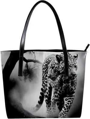 Purses for Women,Tote Bag Aesthetic,Women's Tote Handbags,Black Gray Fog Leopard