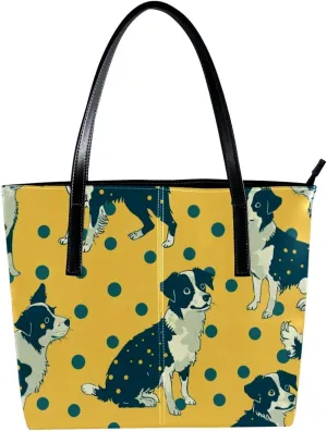 Purses for Women,Tote Bag Aesthetic,Women's Tote Handbags,Border Collie on Yellow Background