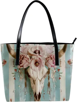 Purses for Women,Tote Bag Aesthetic,Women's Tote Handbags,Flower Arrow Bull Skull