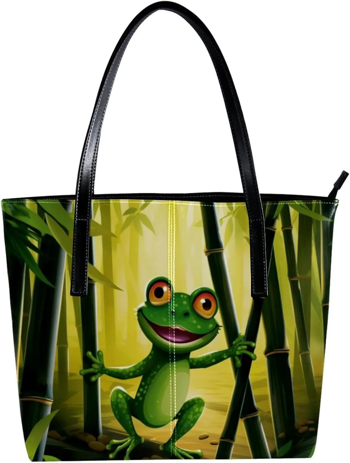 Purses for Women,Tote Bag Aesthetic,Women's Tote Handbags,Jungle Animal Frog Plant Pattern