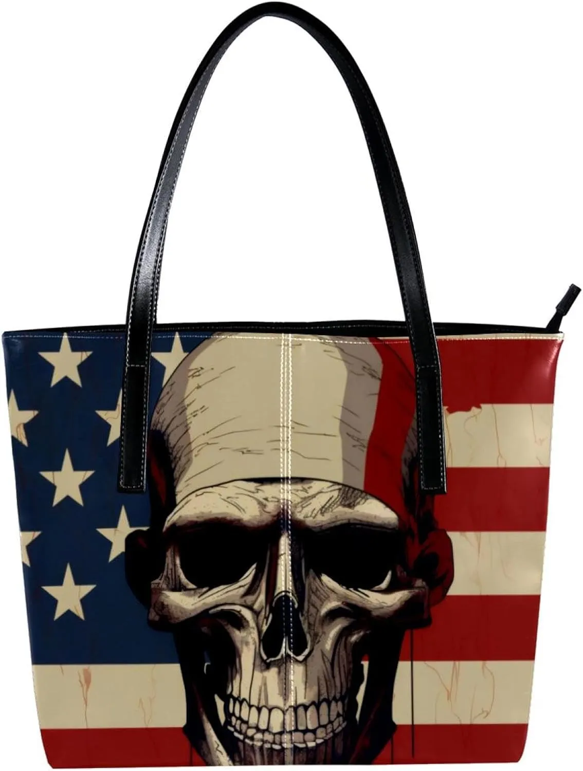 Purses for Women,Tote Bag Aesthetic,Women's Tote Handbags,Patriot Day Art Skull Pattern
