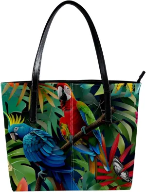 Purses for Women,Tote Bag Aesthetic,Women's Tote Handbags,Tropical Jungle Butterfly Birds