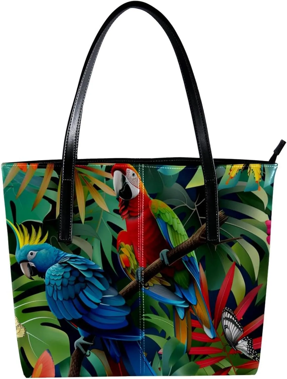 Purses for Women,Tote Bag Aesthetic,Women's Tote Handbags,Tropical Jungle Butterfly Birds