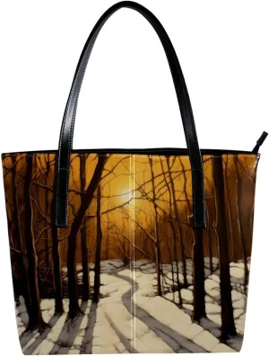 Purses for Women,Tote Bag Aesthetic,Women's Tote Handbags,Winter Forest Tree Path