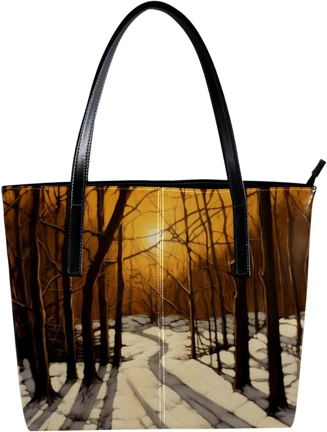 Purses for Women,Tote Bag Aesthetic,Women's Tote Handbags,Winter Forest Tree Path