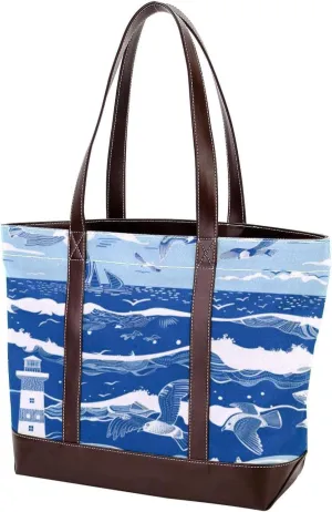 Purses for Women,Tote Bag for Women,Handbags for Women,Sea Pattern Lighthouse Ship