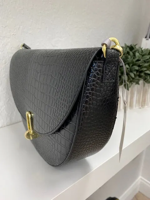 Quinn Faux Croc Saddle Handbag
