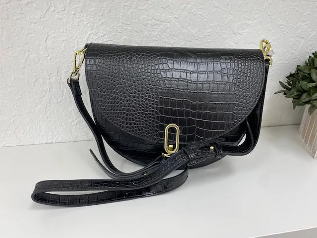 Quinn Faux Croc Saddle Handbag