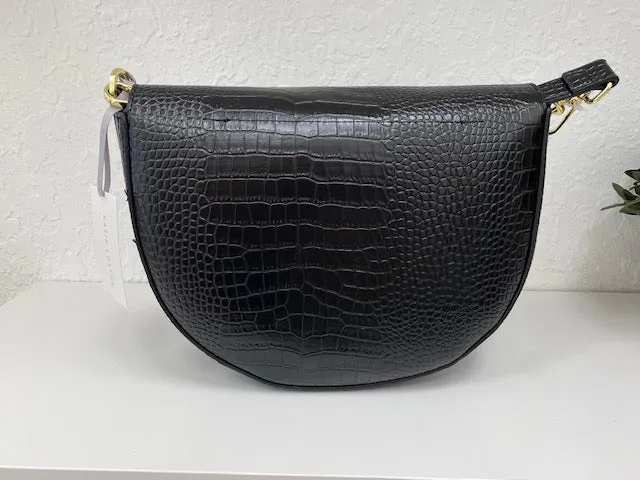 Quinn Faux Croc Saddle Handbag