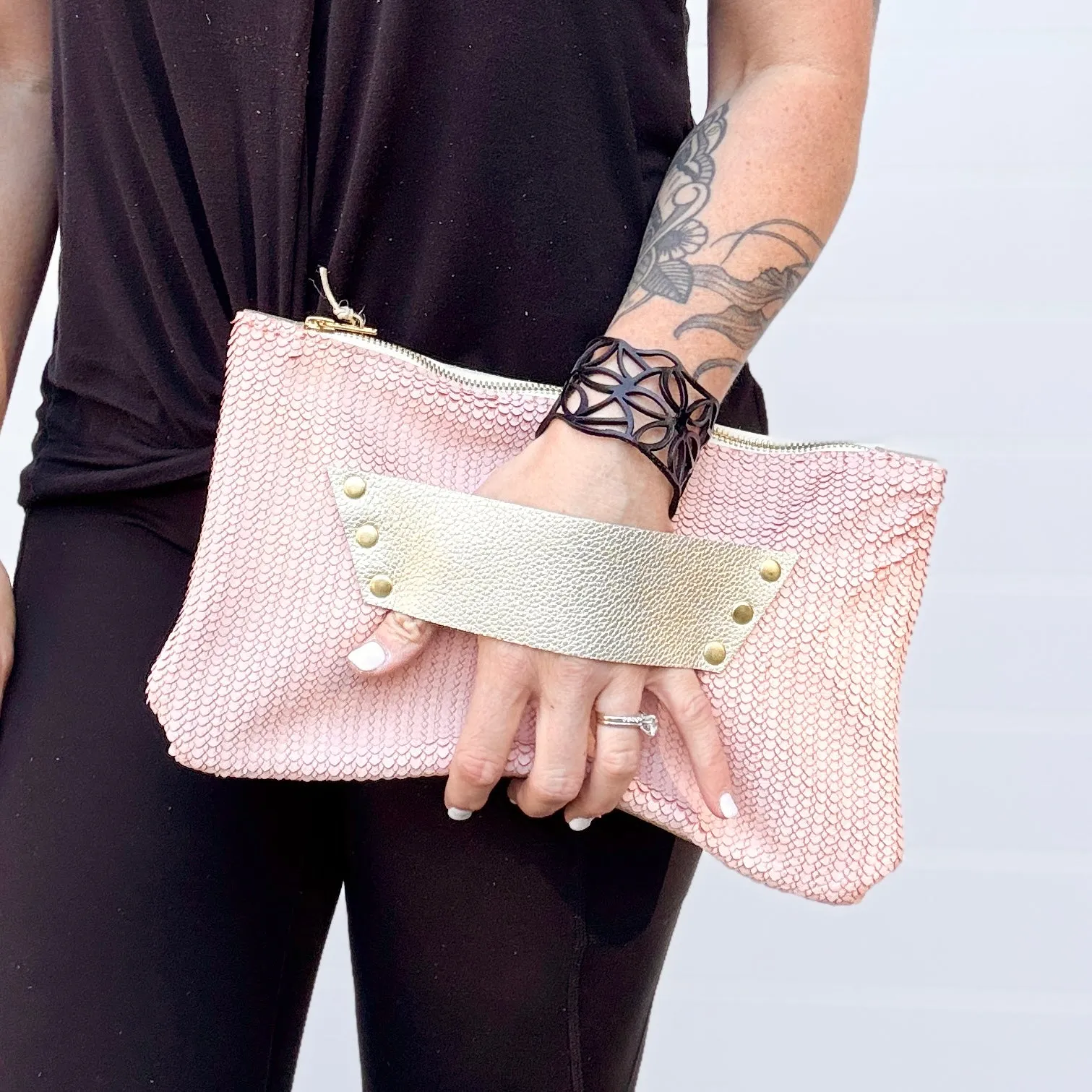 [raleigh leather] Clutch - Blush with Champagne