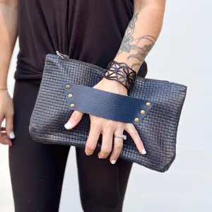 [raleigh leather] Clutch - Navy Basketweave