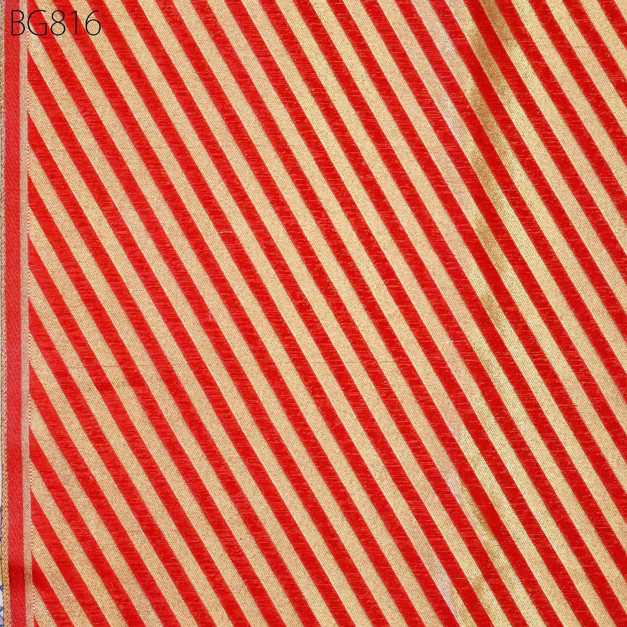 Red Benarse Wedding Dresses Brocade by the yard Diagonal Stripes Indian Banarasi Sewing Material Costume Crafting Drapery Cushion Covers