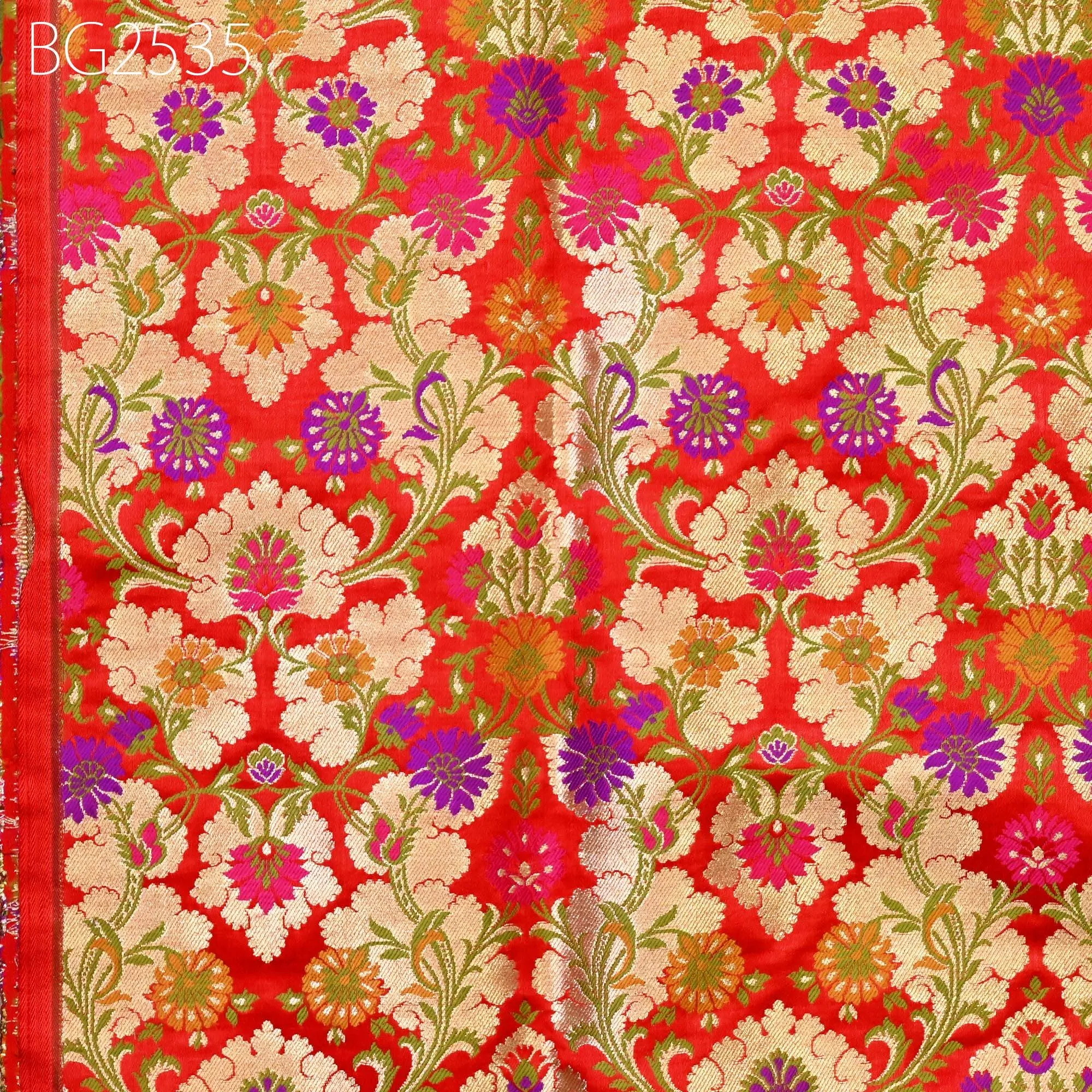 Red Brocade Fabric by the Yard Historic Costumes Indian Banarasi Wedding Dresses Material Knee Length Coat Sewing Skirt Upholstery Drapery