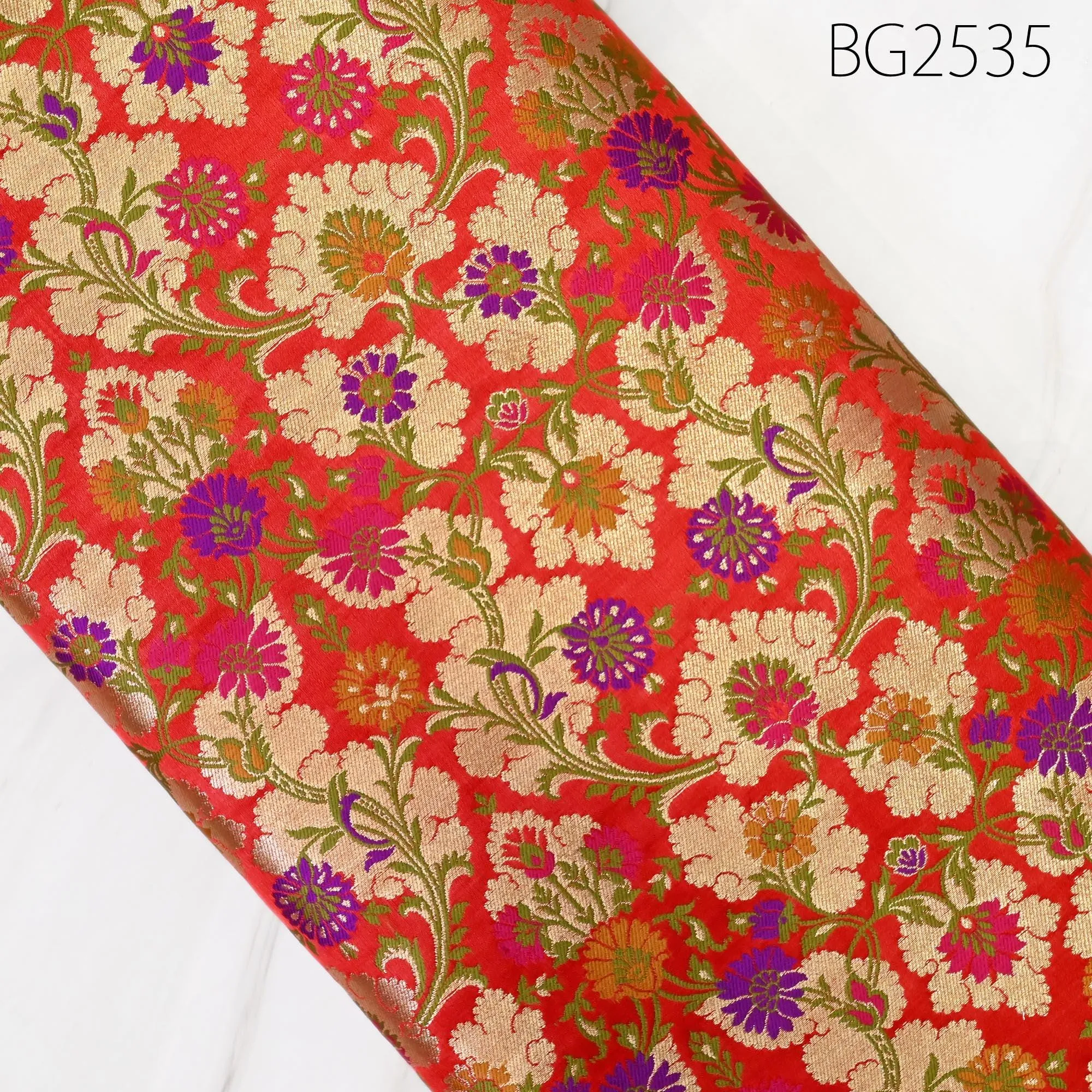 Red Brocade Fabric by the Yard Historic Costumes Indian Banarasi Wedding Dresses Material Knee Length Coat Sewing Skirt Upholstery Drapery