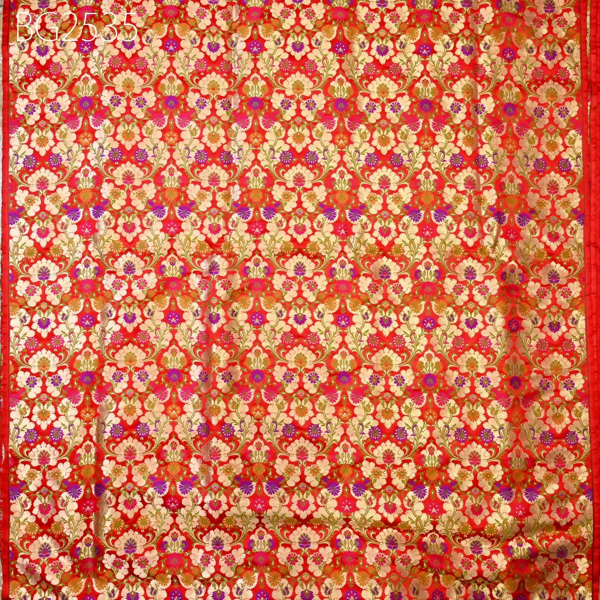 Red Brocade Fabric by the Yard Historic Costumes Indian Banarasi Wedding Dresses Material Knee Length Coat Sewing Skirt Upholstery Drapery
