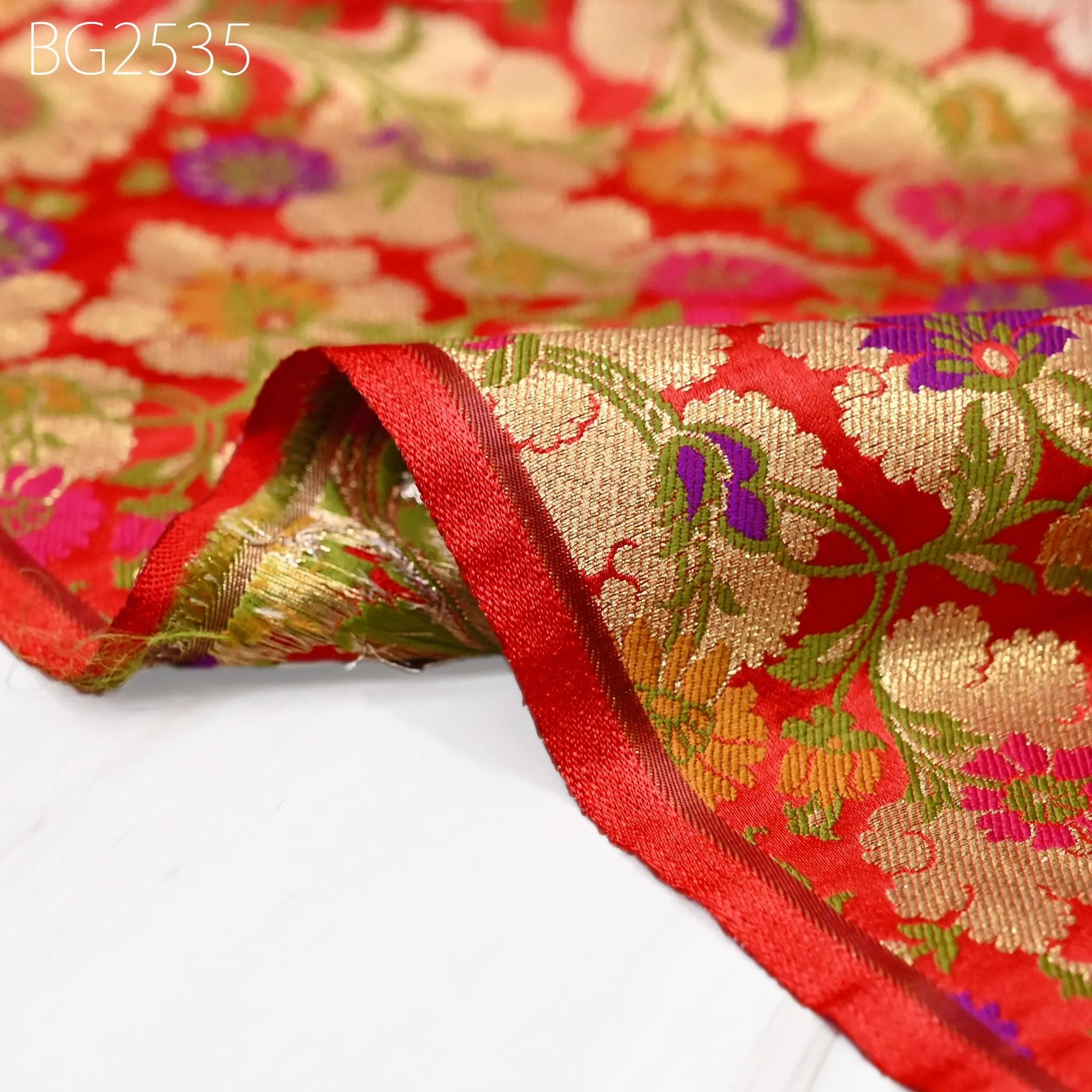 Red Brocade Fabric by the Yard Historic Costumes Indian Banarasi Wedding Dresses Material Knee Length Coat Sewing Skirt Upholstery Drapery