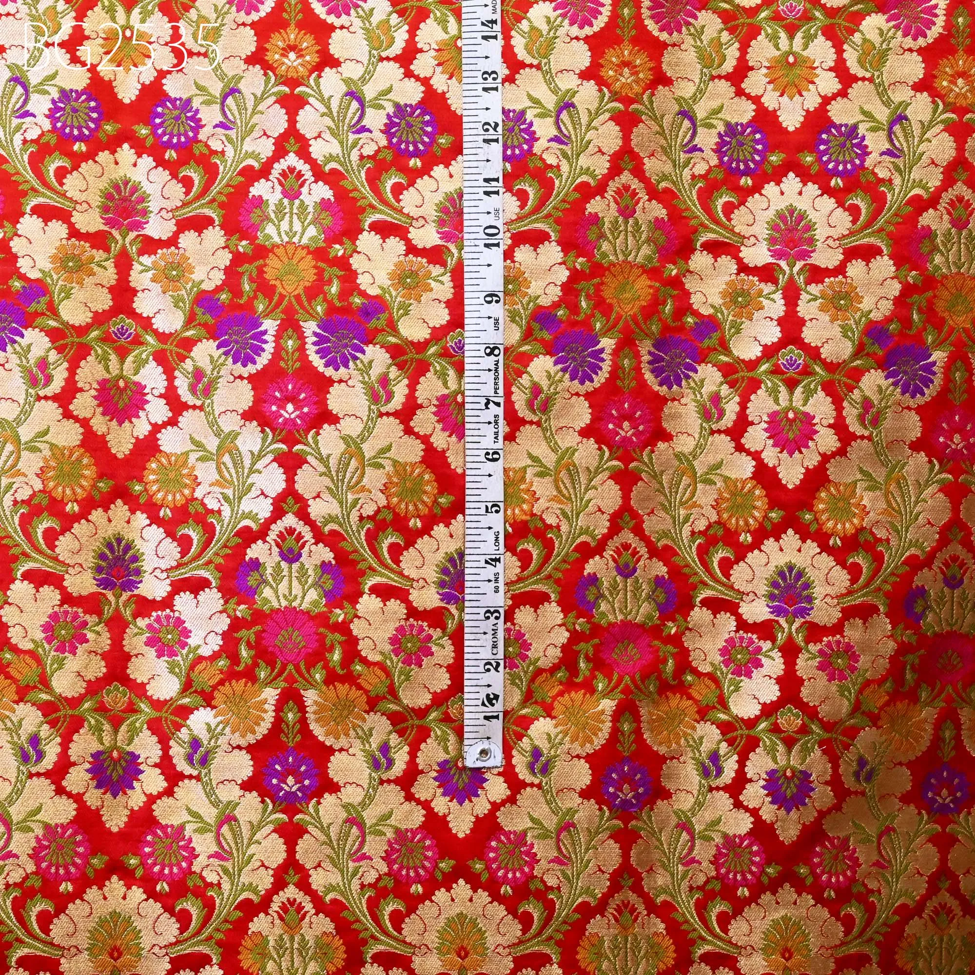 Red Brocade Fabric by the Yard Historic Costumes Indian Banarasi Wedding Dresses Material Knee Length Coat Sewing Skirt Upholstery Drapery