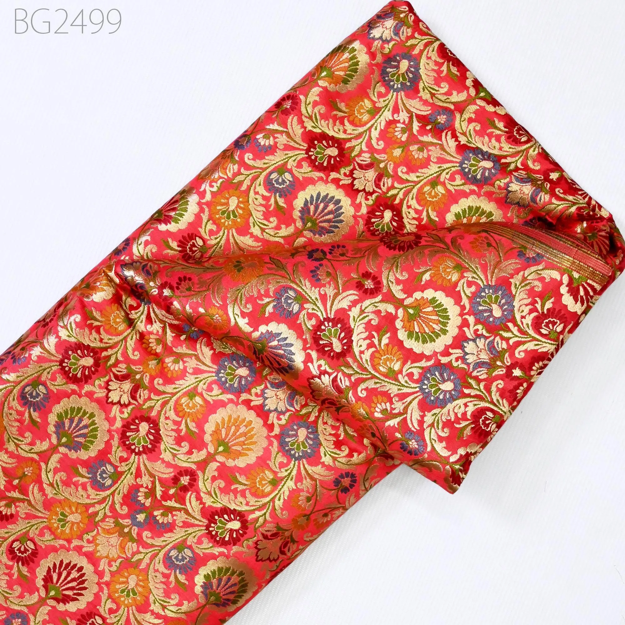 Red Indian Brocade Silk Fabric by the Yard Wedding Dress Jacket Banarasi Costume Material Sewing DIY Crafting Curtain Upholstery Furnishing