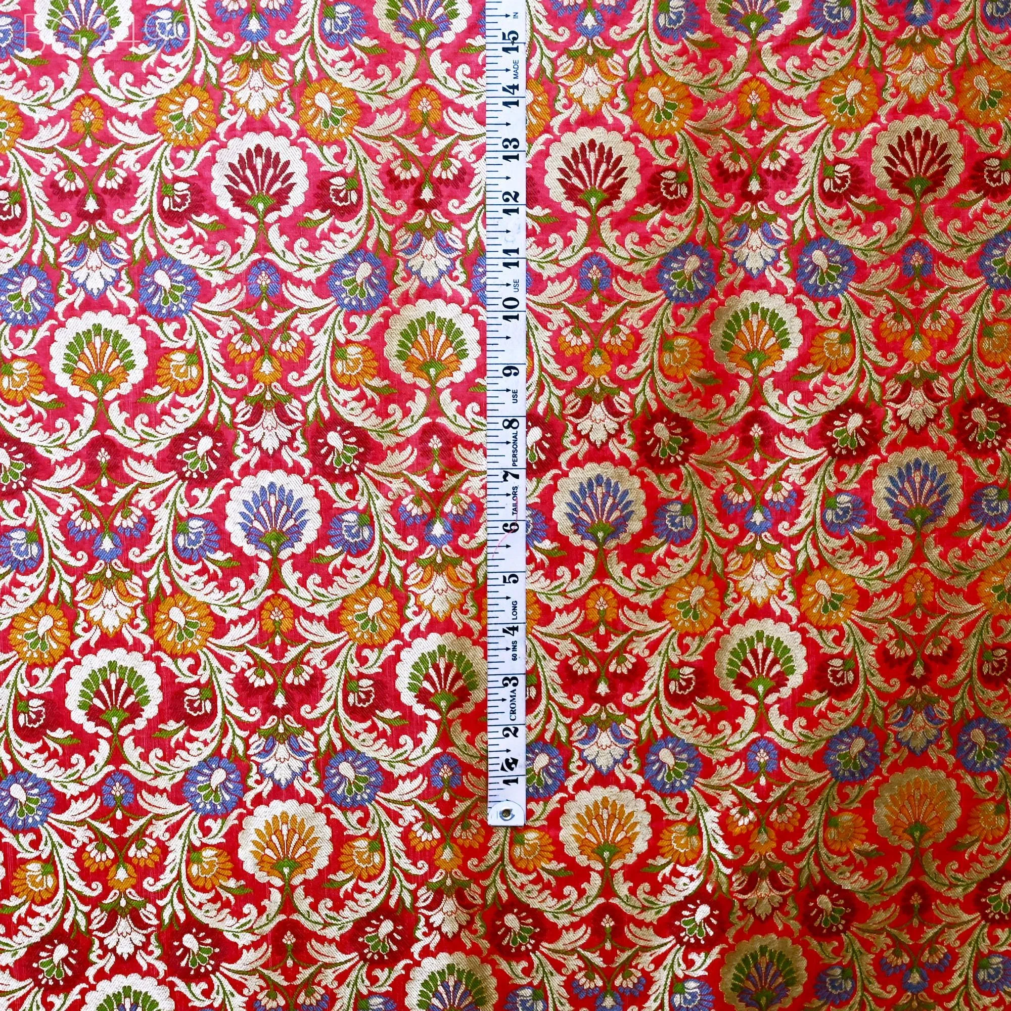 Red Indian Brocade Silk Fabric by the Yard Wedding Dress Jacket Banarasi Costume Material Sewing DIY Crafting Curtain Upholstery Furnishing