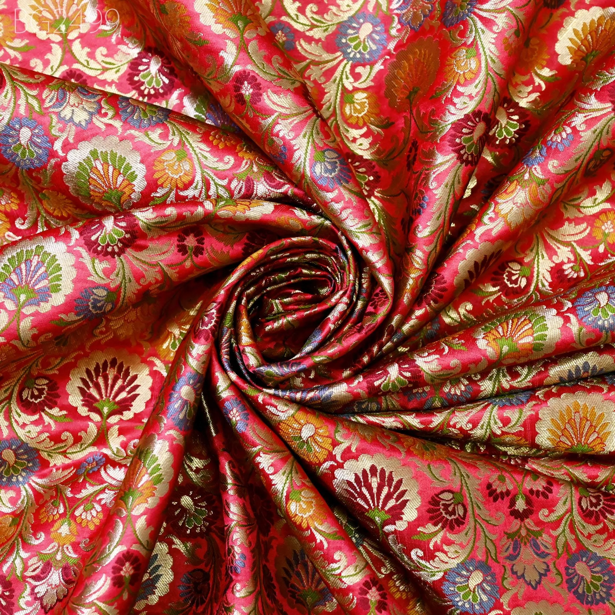 Red Indian Brocade Silk Fabric by the Yard Wedding Dress Jacket Banarasi Costume Material Sewing DIY Crafting Curtain Upholstery Furnishing