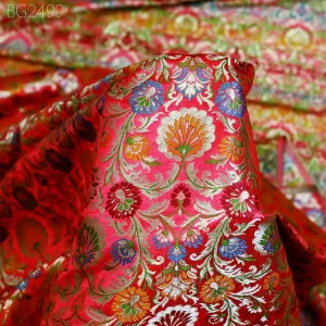 Red Indian Brocade Silk Fabric by the Yard Wedding Dress Jacket Banarasi Costume Material Sewing DIY Crafting Curtain Upholstery Furnishing