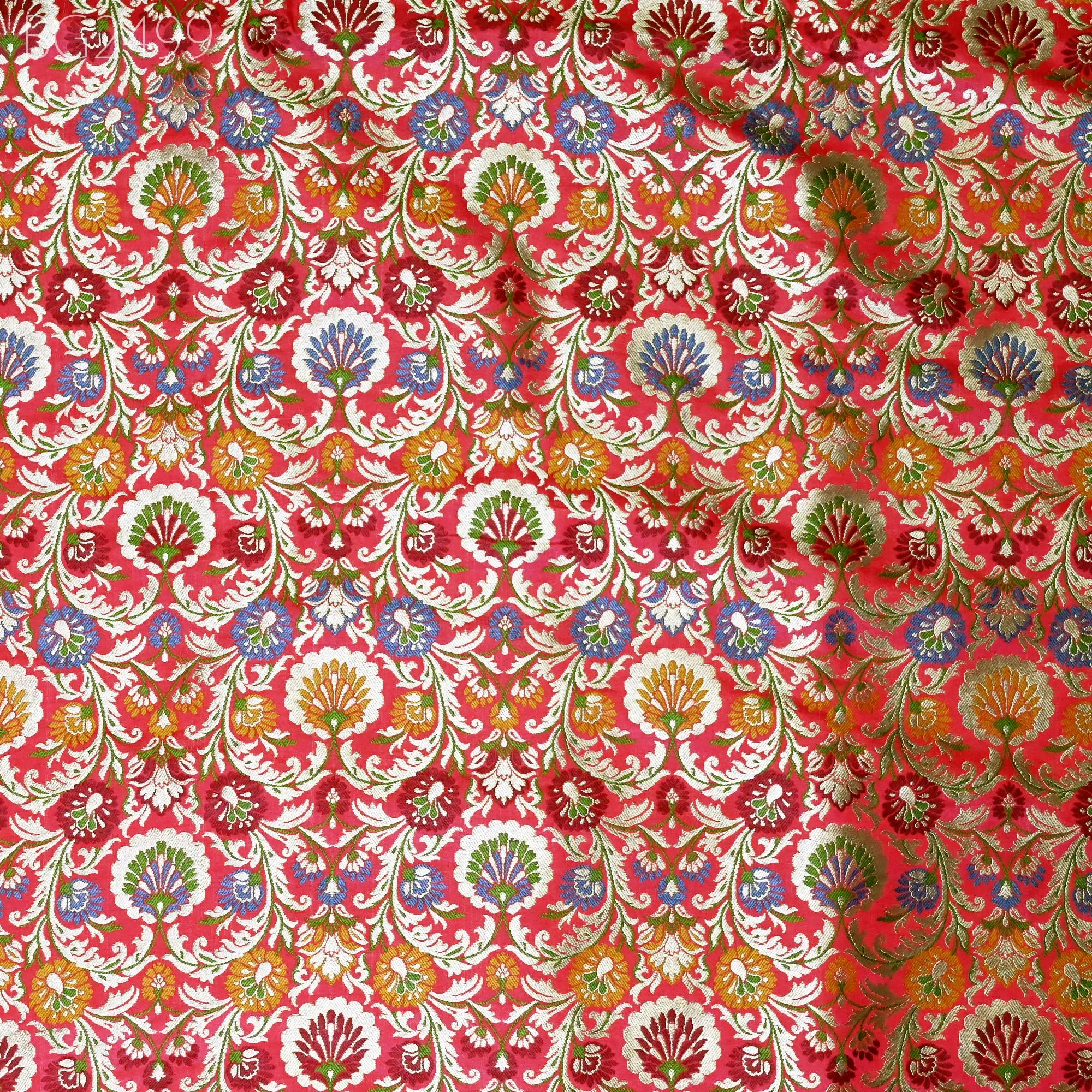 Red Indian Brocade Silk Fabric by the Yard Wedding Dress Jacket Banarasi Costume Material Sewing DIY Crafting Curtain Upholstery Furnishing