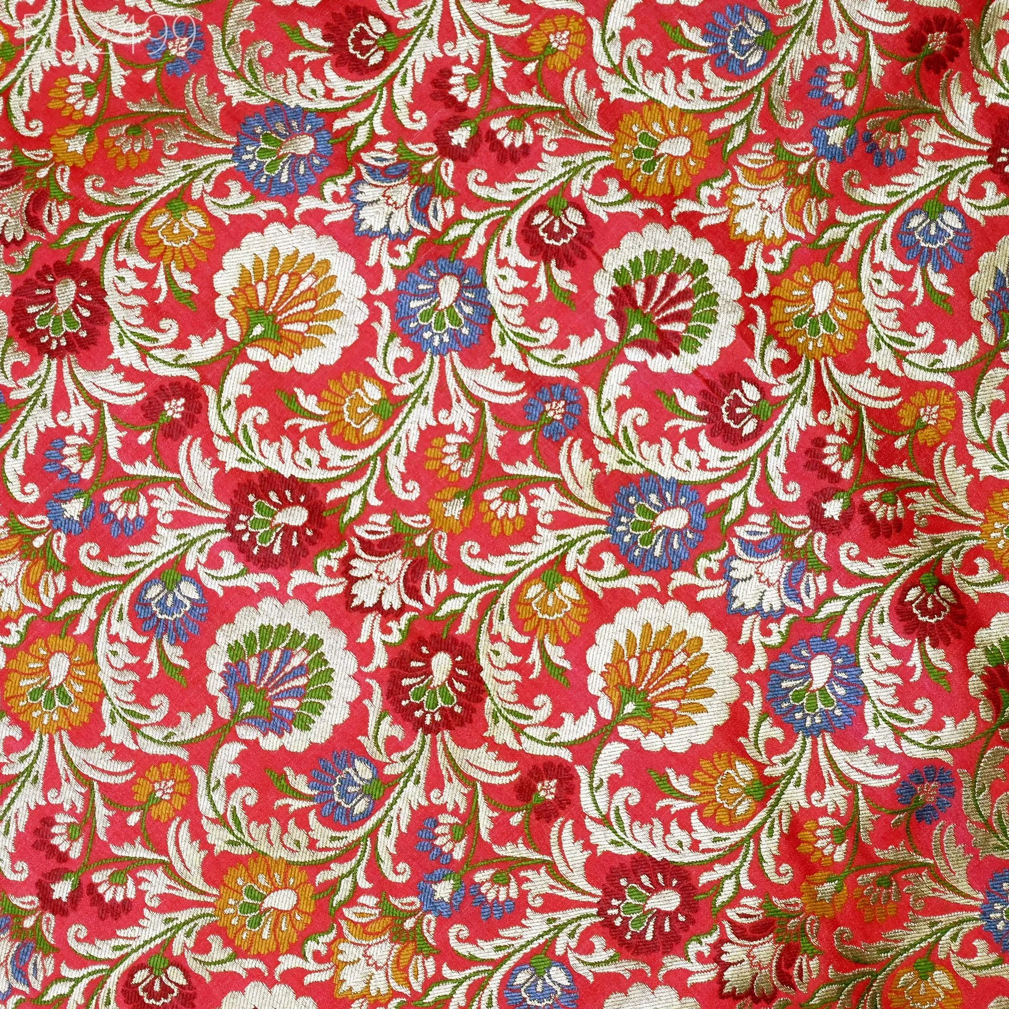 Red Indian Brocade Silk Fabric by the Yard Wedding Dress Jacket Banarasi Costume Material Sewing DIY Crafting Curtain Upholstery Furnishing