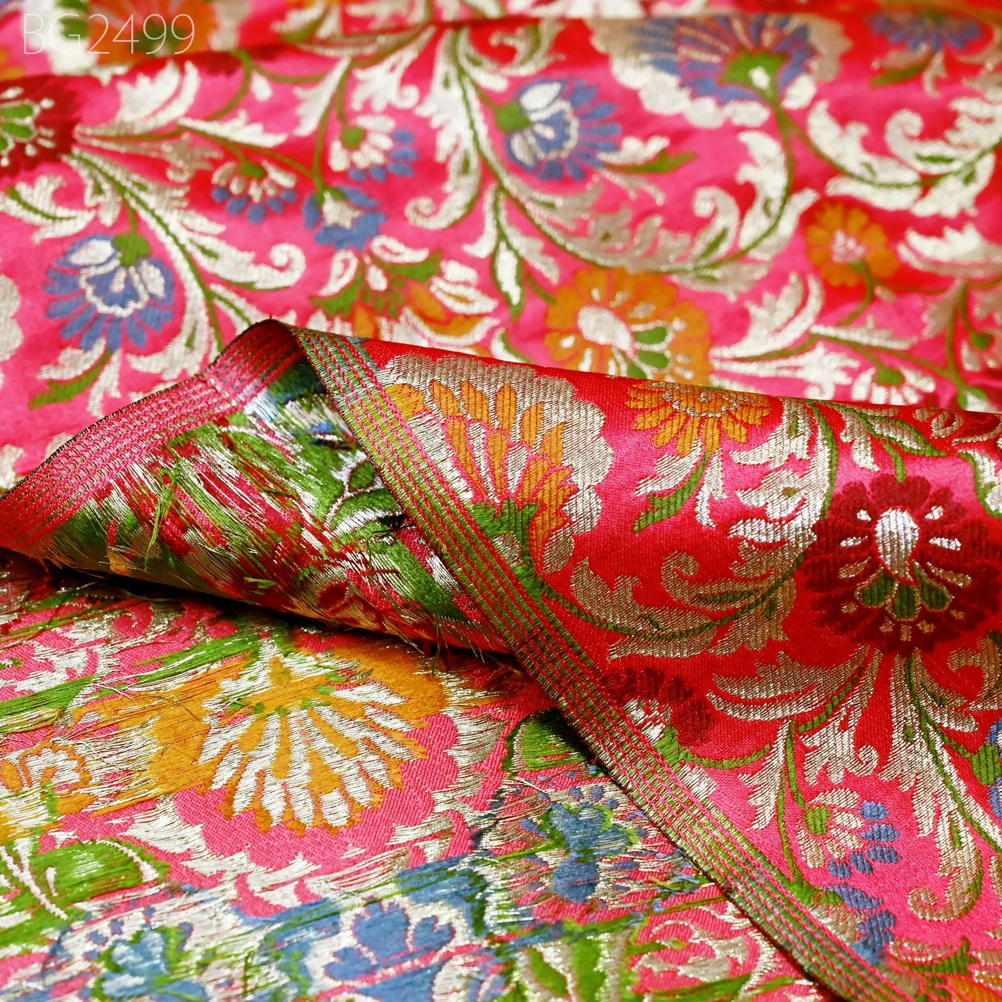 Red Indian Brocade Silk Fabric by the Yard Wedding Dress Jacket Banarasi Costume Material Sewing DIY Crafting Curtain Upholstery Furnishing