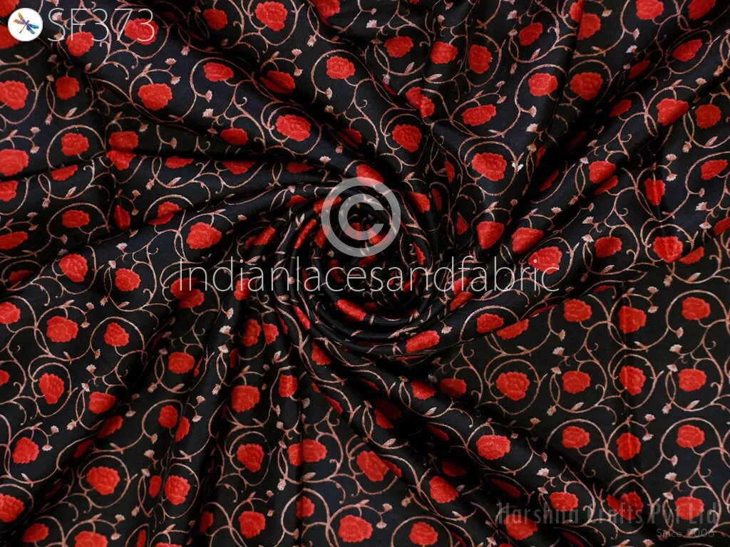 Red Indian Saree Soft Pure Printed Silk Fabric by the yard Wedding Dress Bridesmaid Party Costume Curtains Crafting Sewing Dupatta Scarf