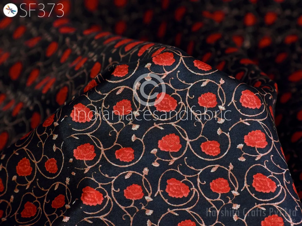 Red Indian Saree Soft Pure Printed Silk Fabric by the yard Wedding Dress Bridesmaid Party Costume Curtains Crafting Sewing Dupatta Scarf