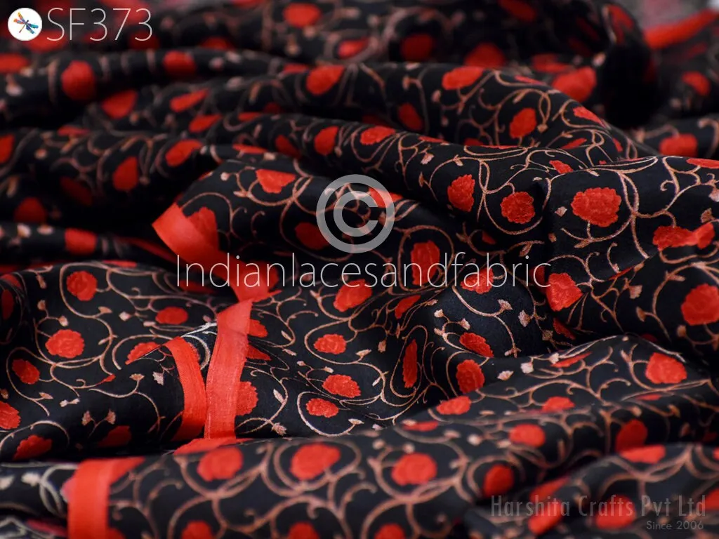 Red Indian Saree Soft Pure Printed Silk Fabric by the yard Wedding Dress Bridesmaid Party Costume Curtains Crafting Sewing Dupatta Scarf