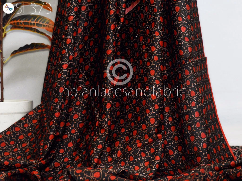 Red Indian Saree Soft Pure Printed Silk Fabric by the yard Wedding Dress Bridesmaid Party Costume Curtains Crafting Sewing Dupatta Scarf